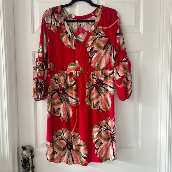 Anthropologie Fig and Flower size L dress floral puffy ruffled sleeved r… - Picture 1 of 11